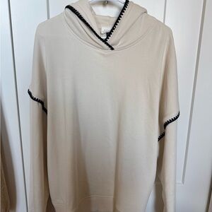 American Eagle Outfitters Contrast Stitch Hoodie Cream Top with Black Stitching